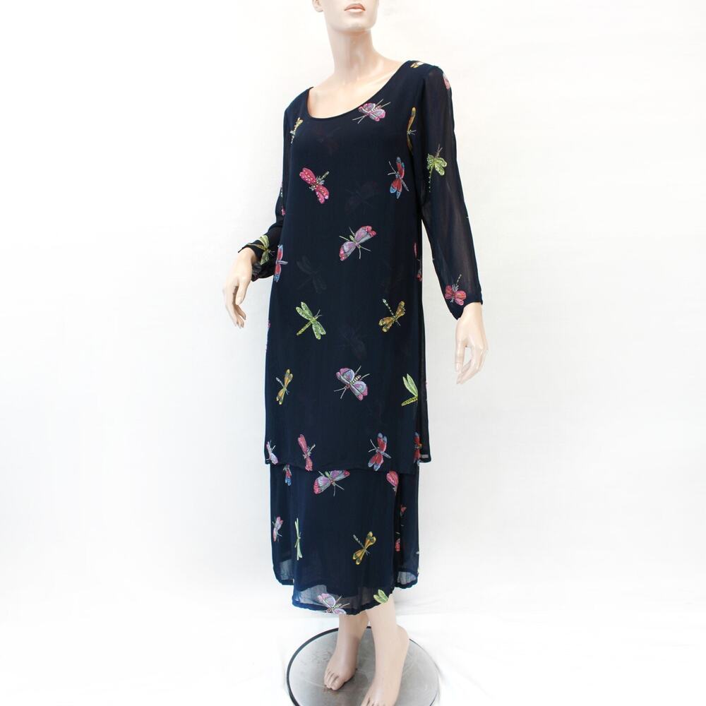 New Options Kate Geddes Vintage black butterflies beaded fairy dress Small Y2K